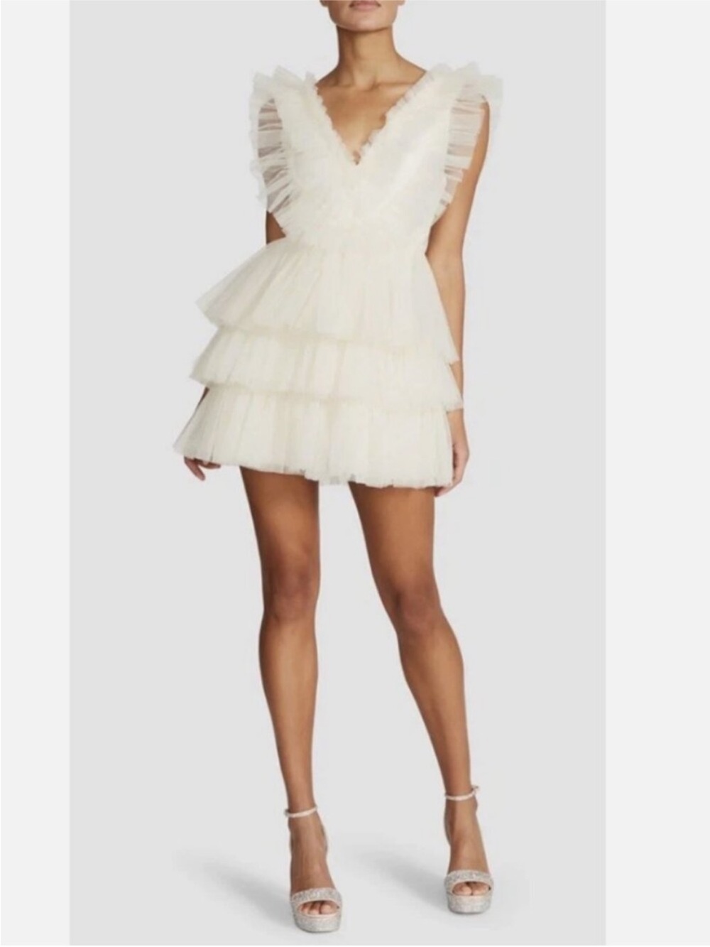 Betsey Johnson Tiered Tulle Mini Dress in Cream | Size XL | Worn Twice - Picture 3 of 5